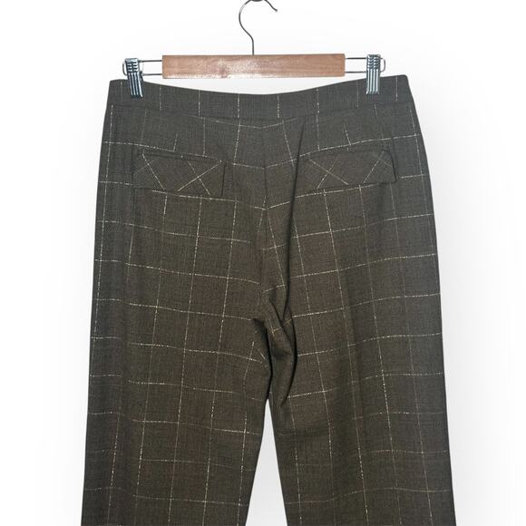 Vintage BCBGMAXAZRIA Wool Blend Metallic Gold Check Dress Pants Straight Leg - Picture 8 of 11